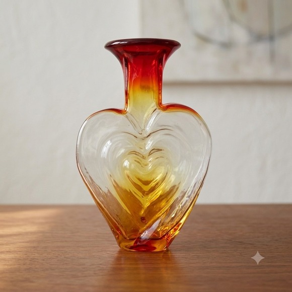 BLENKO Other - Blenko 3515 Heart Vase Tangerine Art Glass Signed Dated 2016